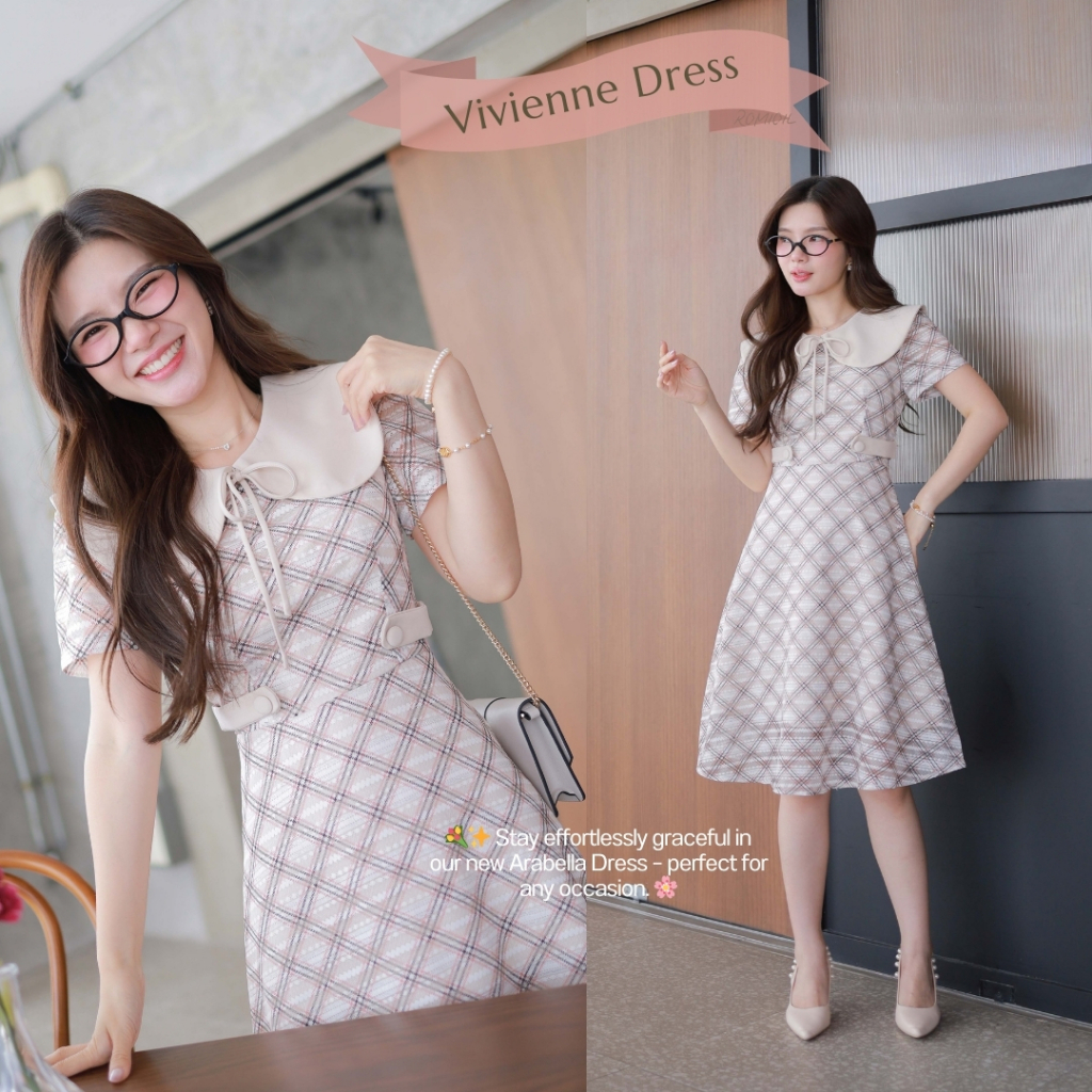 Romi"Oil" Vivienne Dress (Cream) K177 ชุดเดรสสีครีม (คอบัวผูกโบว์)