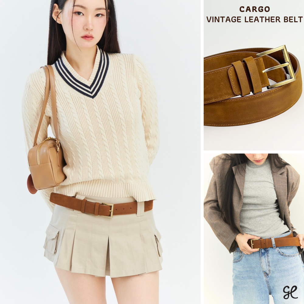 CHNiiNiN - Cargo leather belt (vintage brown) เข็มขัดหนังแท้ ขนาด1.5นิ้ว แนววินเทจ