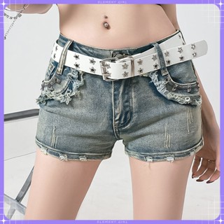 เข็มขัดผู้หญิงลาย Punk ดาว metallic 2 แถว กระดุมแข็งแรง สำหร…