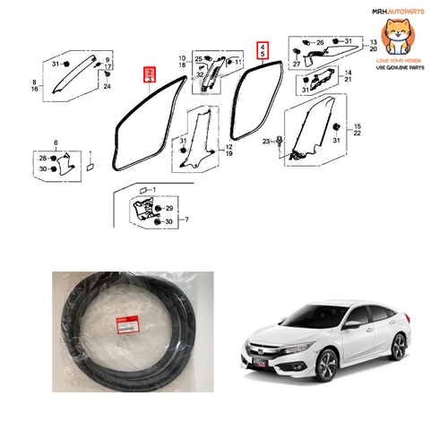 ยางกระดูกงูขอบประตู Honda Civic FC 1.8 1.5 2016-2020 แท้ศูนย์
