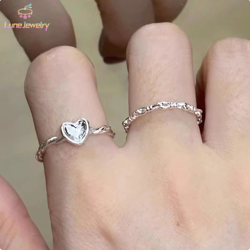 COD💖เซต 1 ชิ้น สีเงิน แหวน ลายหัวใจ บิดเกลียว แฟชั่น เรียบง่าย หวาน เปิด ปรับได้ สำหรับผู้หญิง-Lune
