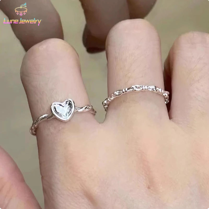COD💖เซต 1 ชิ้น สีเงิน แหวน ลายหัวใจ บิดเกลียว แฟชั่น เรียบง่าย หวาน เปิด ปรับได้ สำหรับผู้หญิง-Lune