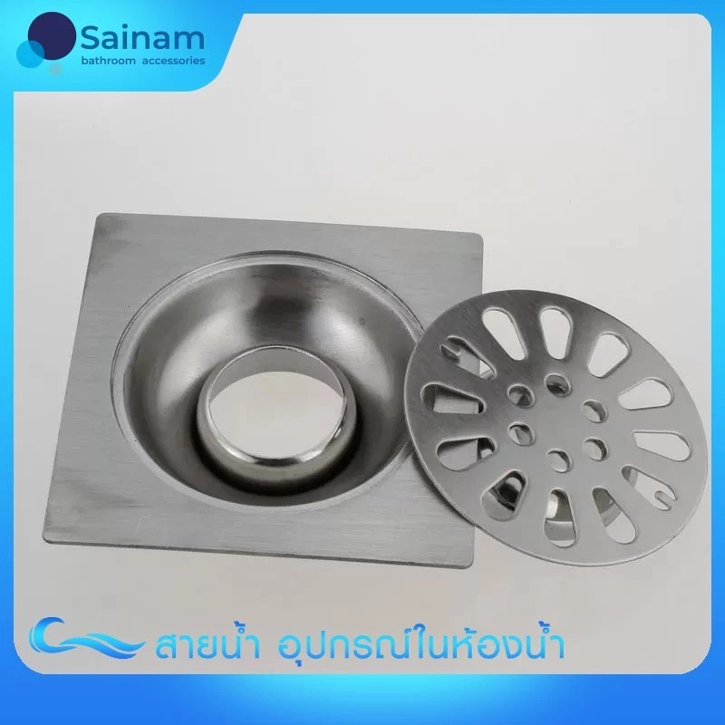 [[สแตนเลสหนาสีเงินด้าน]]ตะแกรงดักกลิ่น / ตะแกรงระบายน้ำ Floor Drain สแตนเลส หน้ากว้าง4″ ใช้สำหรับท่อประปาขนาด1.5″ – 3”