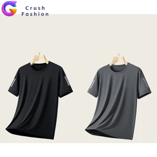 Crush คอกลม ผ้าไหมน้ำแข็ง เย็น แขนสั้น ชาย ฤดูร้อน แบบหลวม ใส่สบาย กีฬา เสื้อยืด สไตล์เกาหลี เหมาะกับฤดูร้อน
