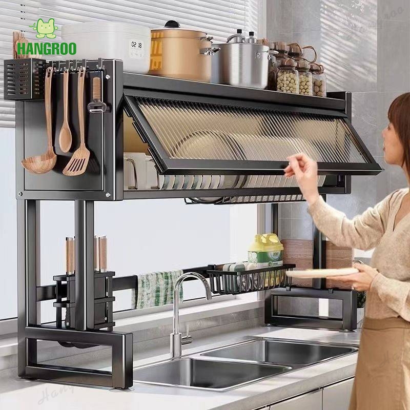 HANGROO H658 ชั้นวางจาน ที่วางจาน สแตนเลส 2-ชั้น <65-105cm> คร่อมอ่างล้างจาน ชั้นวางของในครัว