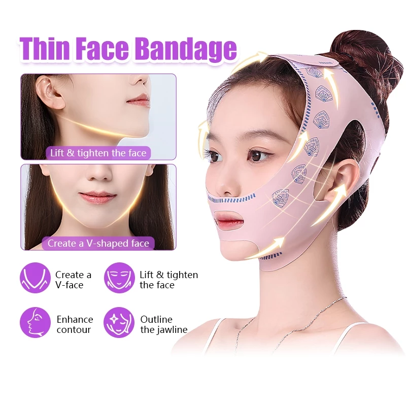 สายรัดนวดหน้า V Shape เทปพันหน้ายกกระชับใบหน้า นํากลับมาใช้ใหม่ ต่อต้านริ้วรอย สายรัดกระชับสัดส่วนแก้ม สายรัดแก้ม