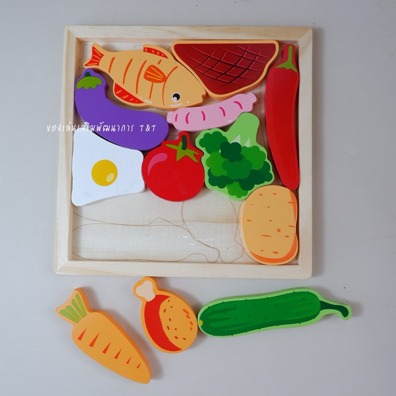 T109 บล็อกไม้ใส่ถาดตามกรอบ แบบใหม่ ขนาดใหญ่ขึ้น ของเล่นไม้เสริมพัฒนาการ - รูปที่ 2