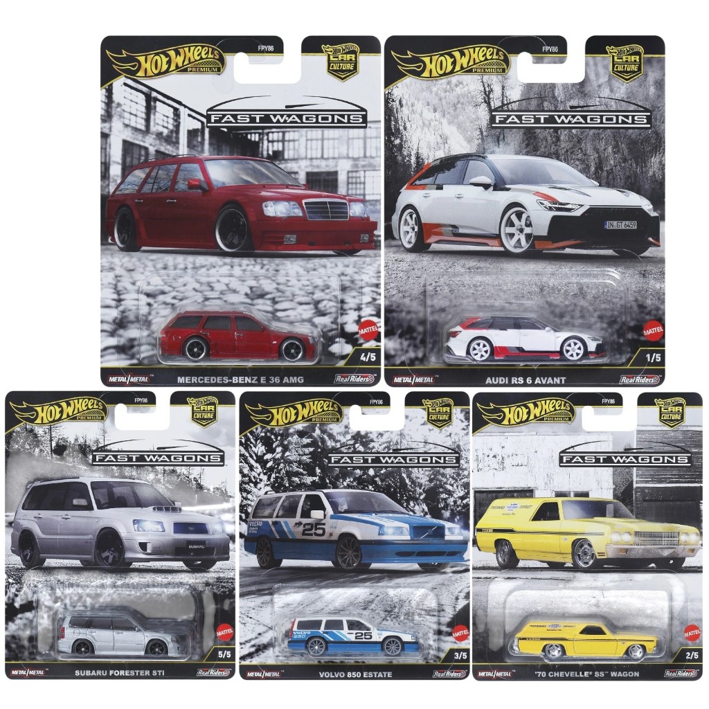 Hotwheels Premium | SET FAST WAGON BENZ E36 , VOLVO 850 ,  SUBARU STI , AUDI RS6 สเกล 1:64
