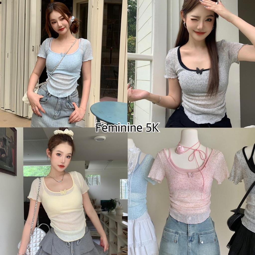 BY IRA ❤️พร้อมส่ง❤️  ( 1133 )Aggie top เสื้อยืดครอปไหมพรม แขนสั้น คอกลม ดีเทลซรีทรูบางๆ  ใส่สบาย