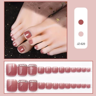 Luxnail FN47 เล็บเท้าปลอมสำเร็จรูปสีลูกแก้วขนาดฟรีไซส์มี 24 ชิ้น เล็บเท้าเจลสำเร็จรูป เล็บเท้าปลอมโทนสีชมพูแดง