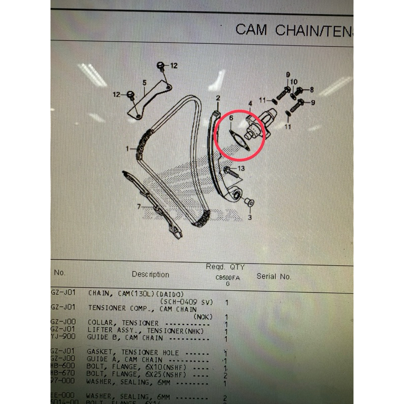 ประเก็นตัวดันโซ่/ปะเก็นเหล็ก CB500f/CB500x/CBR500r ปี13-25 ￼