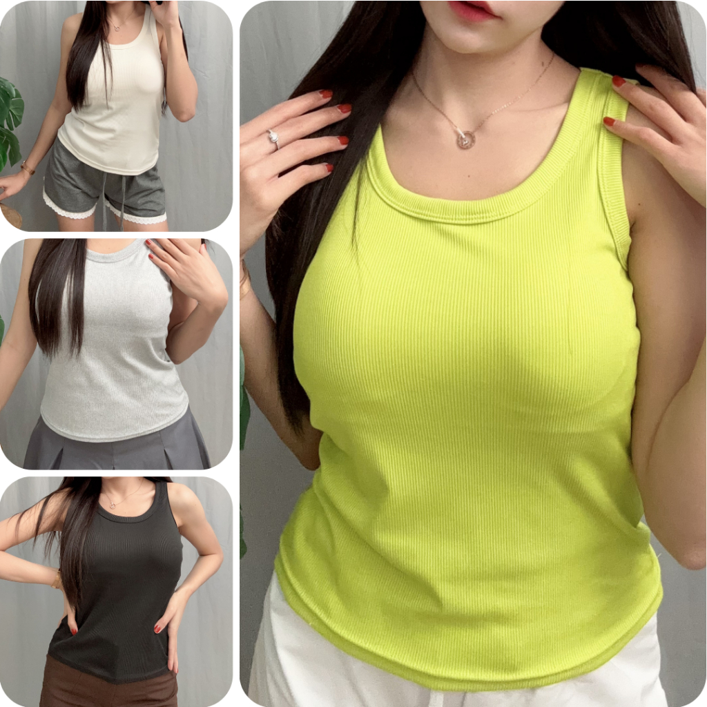 T1# เสื้อกล้ามเต็มตัว ผ้านุ่มมีฟองน้ำเย็บติด แขนกุด สไตล์เกาหลี สำหรับผู้หญิง มีหลายสีและขนาด S M L XL - รูปที่ 4