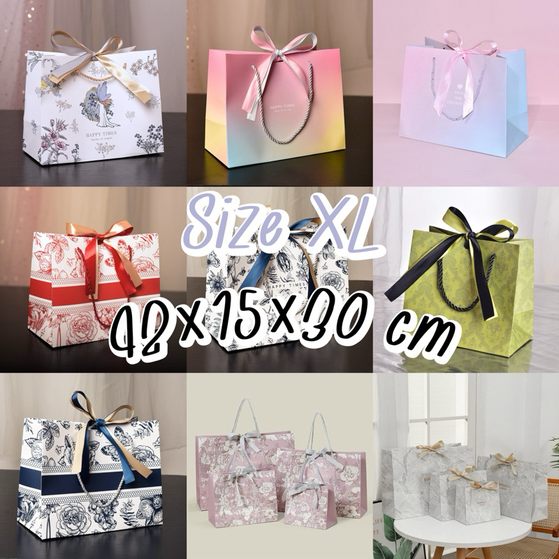ॱଳ͘ ลิงก์รวม SIZE XL /ซื้อขั้นต่ำ3ใบ ॱଳ͘ ถุงกระดาษขนาดใหญ่ 42X15X30 เซนติเมตร ꒰คละลายได้꒱ พร้อมริบบิ้นตามรูปนะคะ