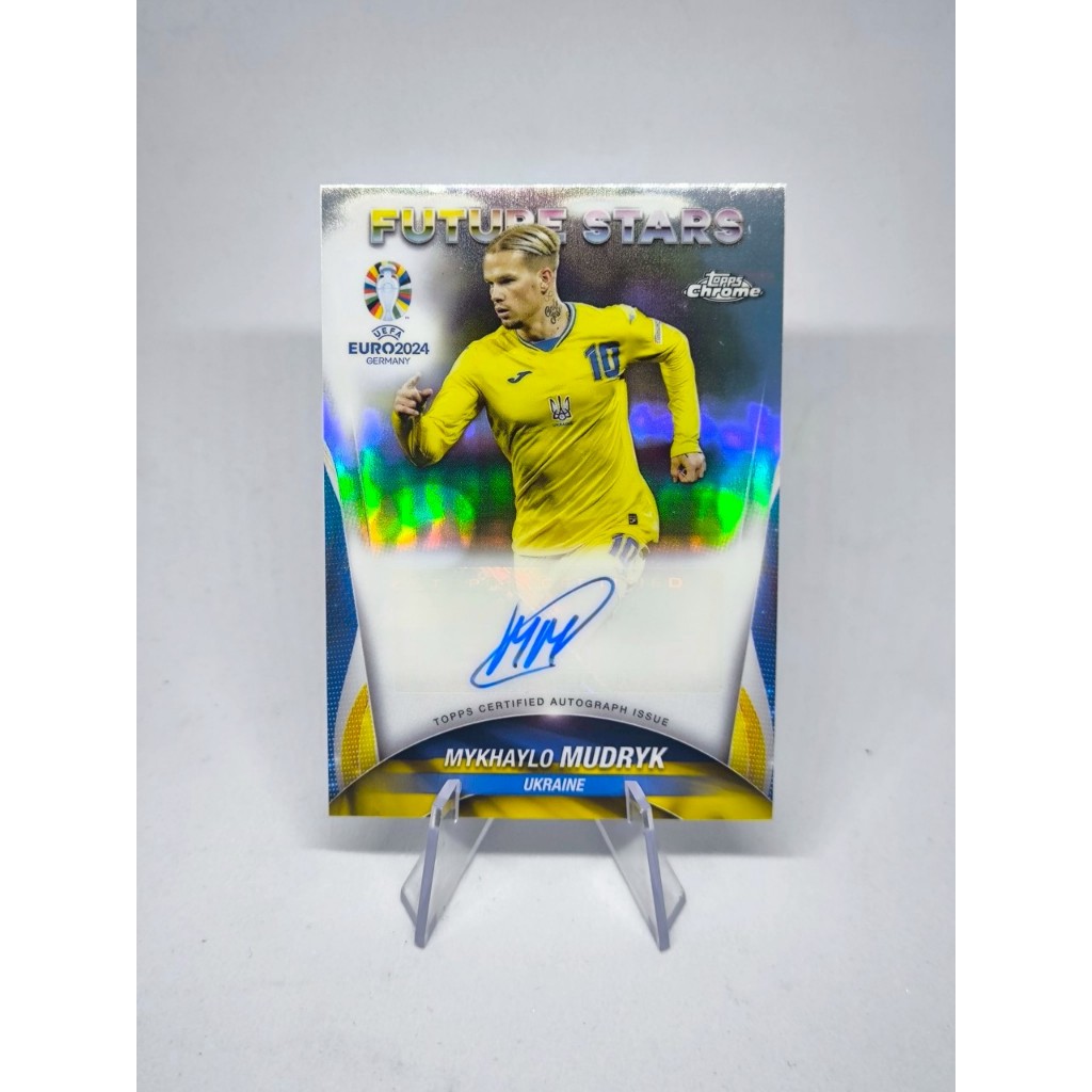 การ์ดลายเซ็นนักฟุตบอล Topps Chrome Mykhaylo Mudryk Auto Euro Ukraine 2024