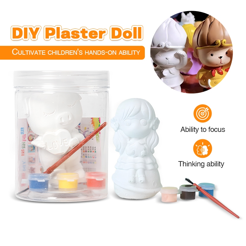 ตุ๊กตาระบายสี DIY ตุ๊กตาปูนปลาสเตอร์ พร้อมสีและพู่กัน ของเล่นเด็ก