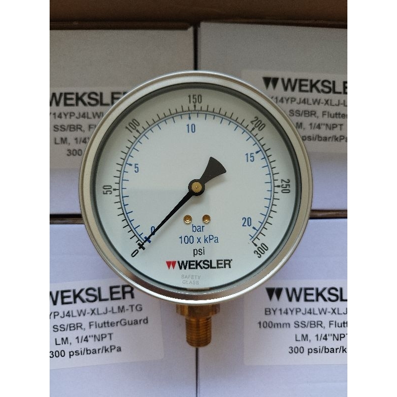 Weksler BY14 Pressure gauge Dial 4" Bottom brass 1/4" NPT