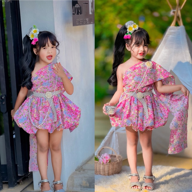 ชุดลูกสาวบอลลูนลายดอกสไบ แต่งไทย 💦สงกานต์นี้มีชุดน่ารักๆจึ้งๆ ยังแม่❤️