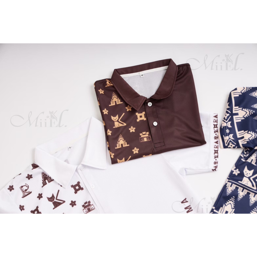 เสื้อโปโล (สีขาว-สีน้ำตาล) ลายโคราชโมโนแกรม สินค้าของแท้ต้นฉบับ (ร้านเดียวในโคราช)