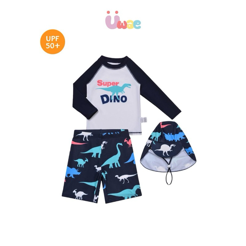 Uwae ชุดว่ายน้ำเด็กชายกันยูวี แยกชิ้นแขนยาวขาสั้น T-Rex Splash รุ่น UV437