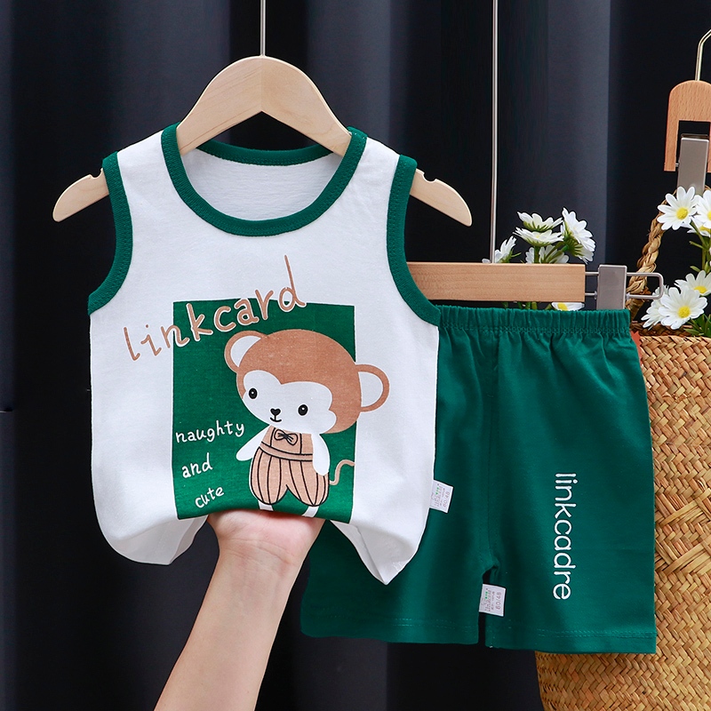 ชุดเสื้อกล้ามเด็ก เสื้อแขนกุดและกางเกงขาสั้น พิมพ์ลายการ์ตูน ผ้านิ่มใส่สบาย ไซส์73-100 #10201 - รูปที่ 3