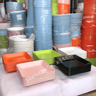 (Siam Bestware) จานสี่เหลี่ยม ขนาด 6.5 นิ้ว สีชมพู/สีส้ม/สีเ…