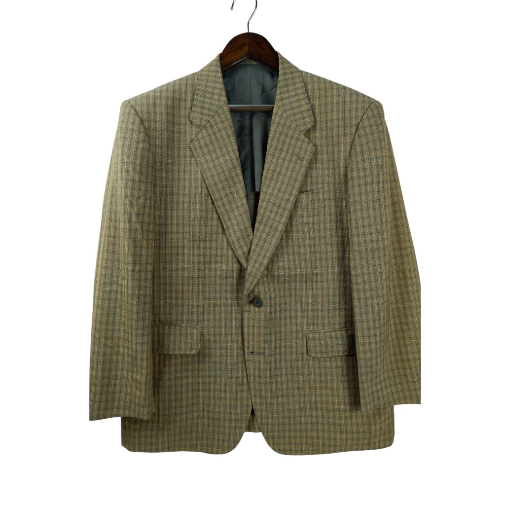 สูท Zegna อก46 ผ้าWool สีเขียวขี้ม้า ลายCheck Japan Full Canvas สูทผู้ชาย สูทผู้หญิง สูทแบรนด์เนม