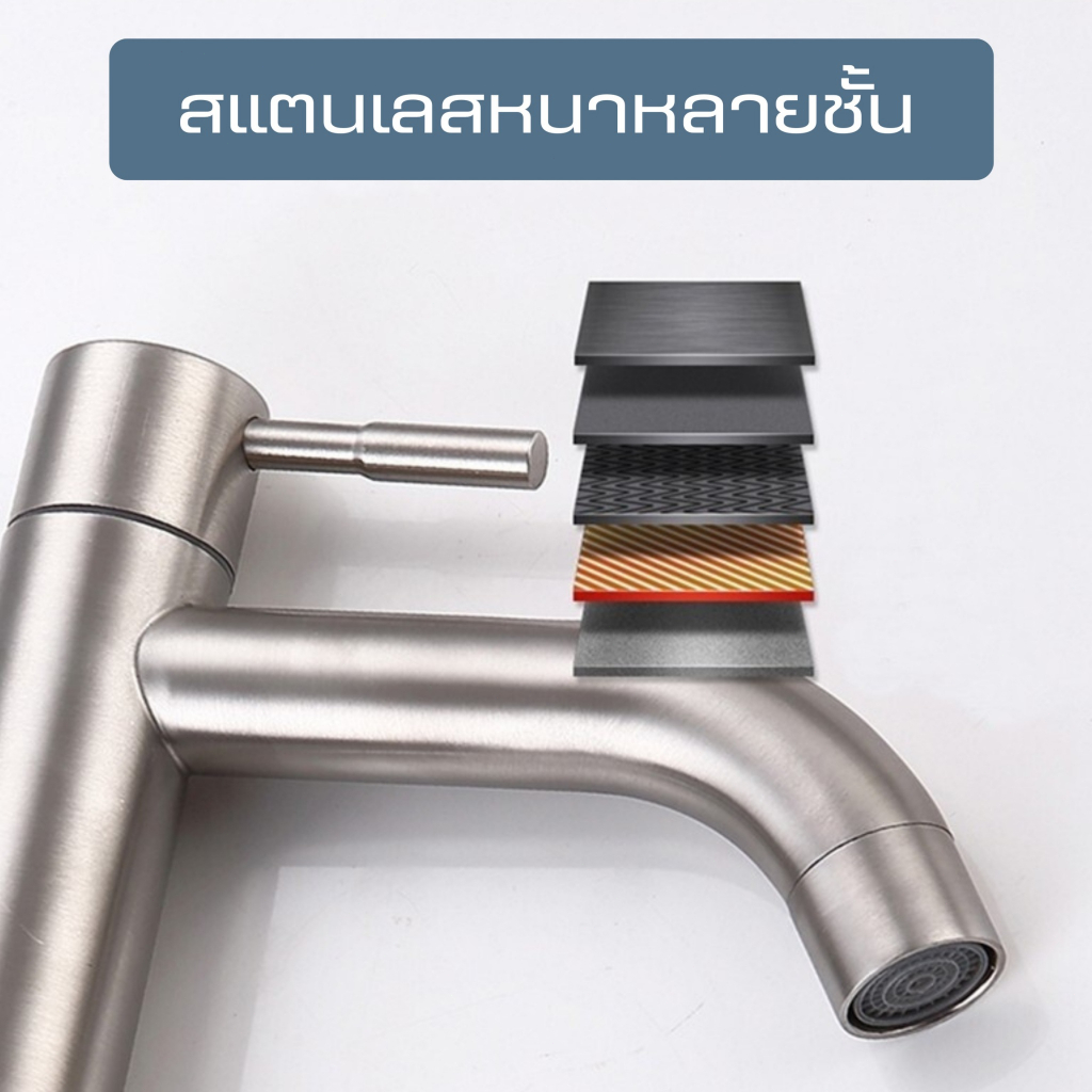 ก๊อกน้ำสแตนเลสแท้304 ใส่อ่างล้างหน้า ล้างมือ ดีไซน์เรียบง่าย สวยงาม - รูปที่ 5