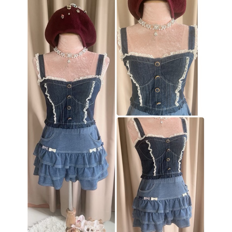 เซต มือ 1 เสื้อแบรนด์ Lizlisa + กระโปรงกางเกง แบรนด์ any FAM เสื้อประดับลูกไม้ กระโปรงกางเกงผ้านิ่มแ