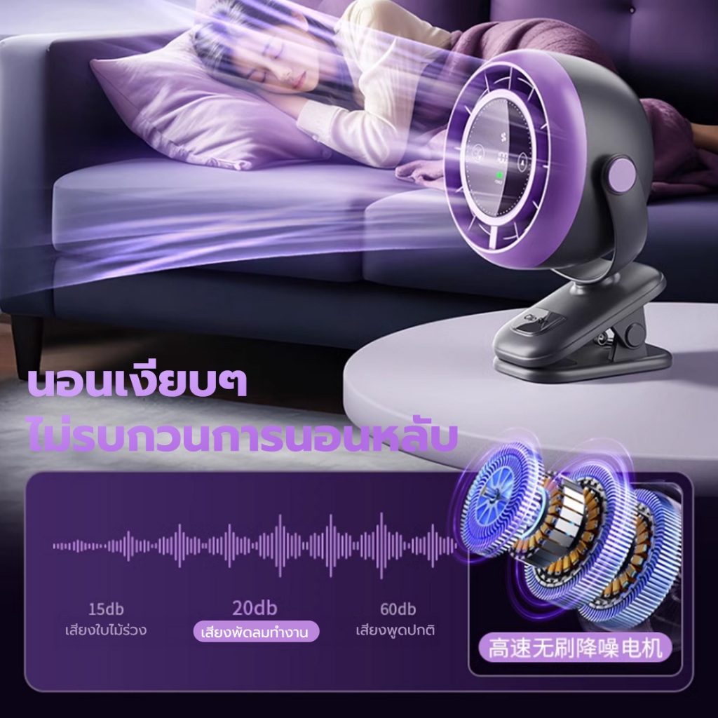 JQVITEK พัดลม หน้ากว้าง ลมแรง 100 ระดับ ชาร์จไฟ 10000mAh 10ชั่วโมง คลิปหนีบ ตั้งโต๊ะ clip fan FN36 - รูปที่ 2