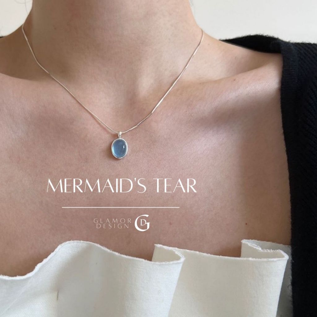 GLAMOR✨สร้อยเงินแท้ Mermaid’s Tear สร้อยเงิน สร้อยคอไพลิน เงินแท้925 สร้อยไม่ลอก ใส่ได้ทุกวัน
