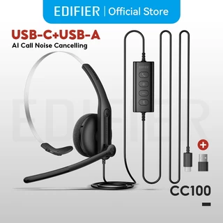 Edifier CC100 ชุดหูฟังโมโนแบบมีสายพร้อมไมโครโฟน การโทรที่ชัดเจน ไดรเวอร์ไดนามิก USB-C, USB-A Φ30mm