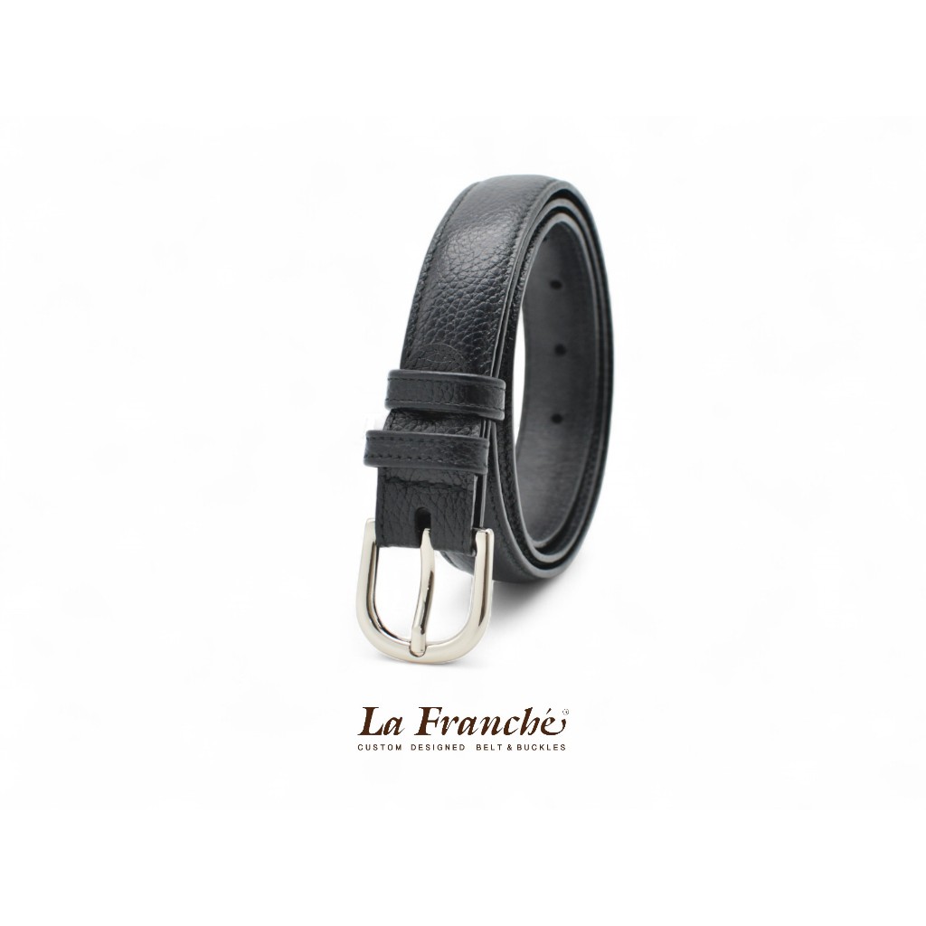La Franche حزام جلد بقري Pebble أسود مع إبزيم — صورة 2