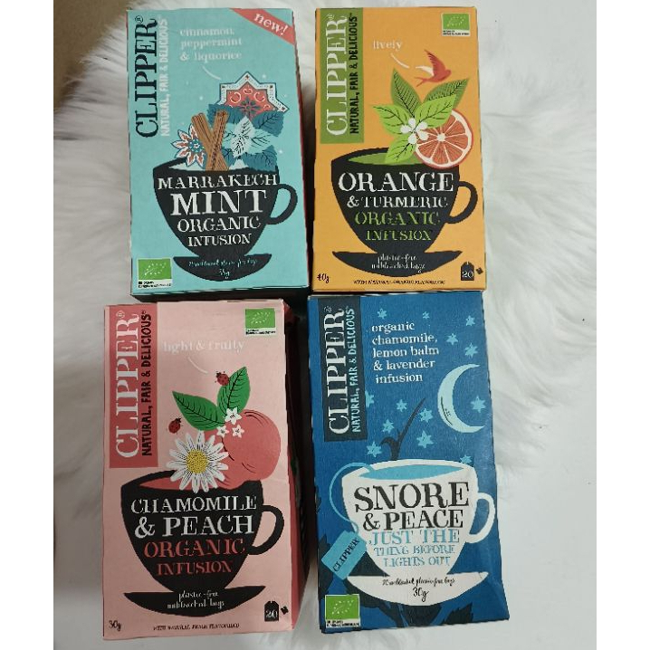 ชาที่กล่องบุบนิดหน่อย แต่ด้านในไม่เสียหาย (Clipper + Pukka)