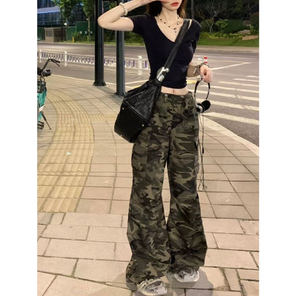 กางเกงคาโก้ลายทหาร S-10XL ทรงขากระบอก ใส่สบาย