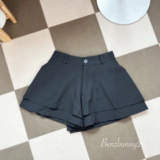 กางเกงขาสั้นระบาย 2 ชั้น เอวสูง ผ้าหนา พรางหุ่น เอว 32-40“ Benzbunny29 #1037