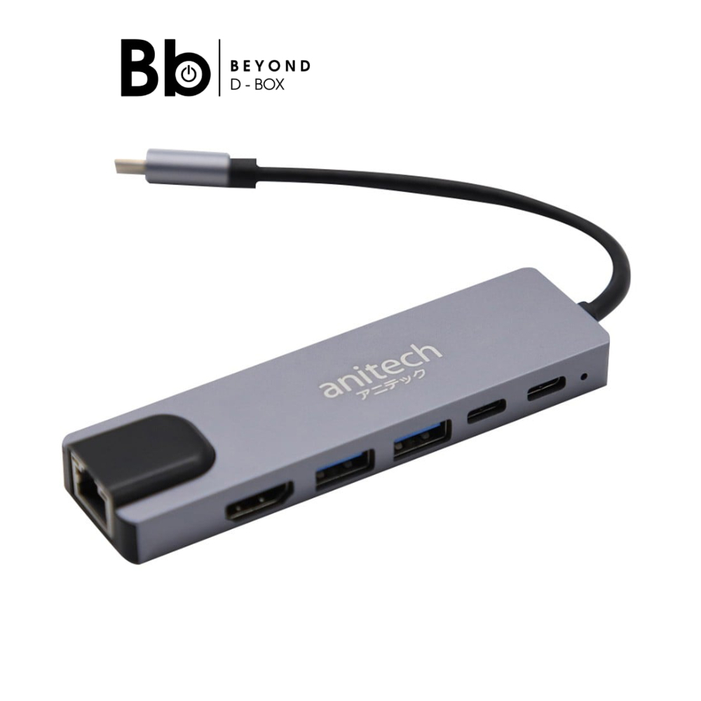 ยูเอสบีฮับ Anitech 6 in 1 USB-C Hub รุ่น RA502 สีเทา by BB Beyond D-Box