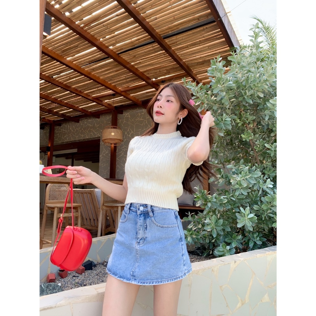 BY IRA Penny Top เสื้อถักไหมพรม ถักลายเปีย ผ้าไหมพรม รูปที่ 8