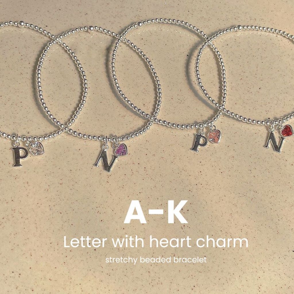 SissyJewelry // ข้อมือเงินแท้ รุ่นเอ็นยืด จี้ Letter (A-K) + Heart charm   **แจ้งsizeที่ช่องหมายเหตุ** 🎁Free gift box🎁