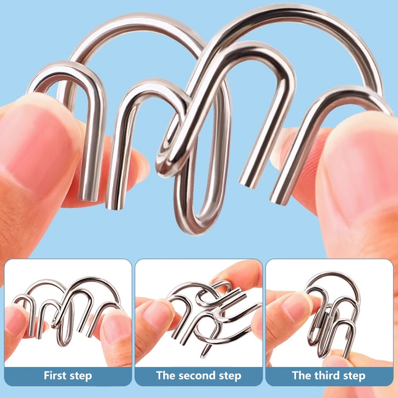 กลเหล็ก ชุดของเล่นหัวเข็มขัดโลหะ ปลดล็อก เสริมพัฒนาการเด็ก 8 ชิ้น Metal puzzle 3 สีให้เลือก - รูปที่ 2