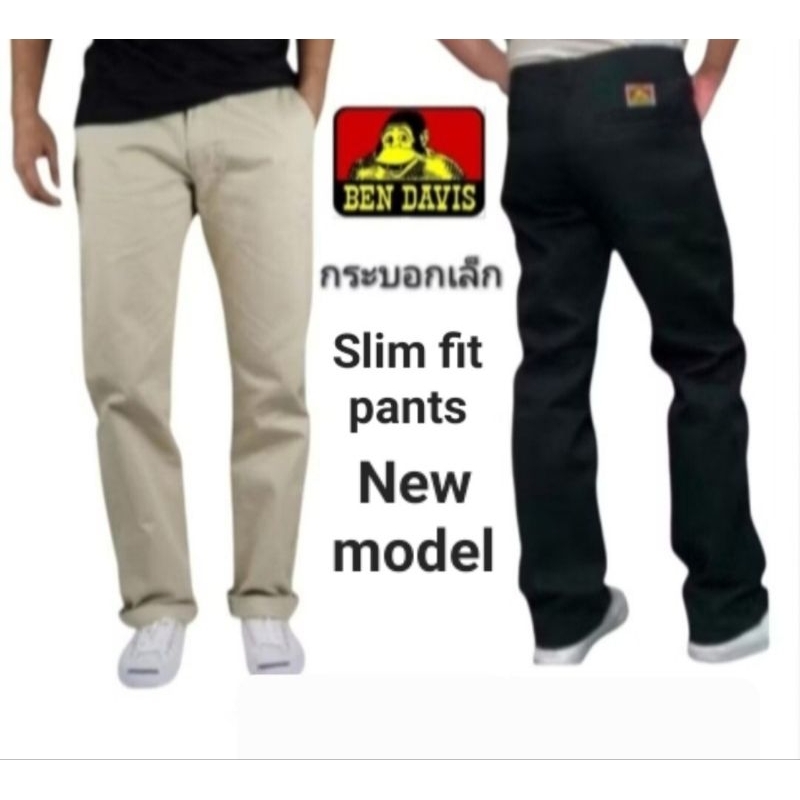 Ben Davis Slim Fit ဘောင်းဘီ (ပေါင်ကြားကျပ်/ခါးအောက်ထိ) ခါးဘောင်သေး၊ ရှယ်လီအထည် ထူထဲ ဝတ်ခံကောင်း