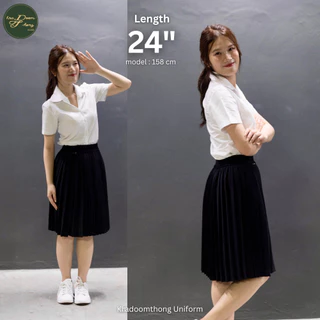 กระโปรงนักศึกษา กระโปรงพลีท❗️มีกระเป๋า❗️จีบเล็ก (ความยาว 16"-40") | กระดุมทอง ชุดนักศึกษา