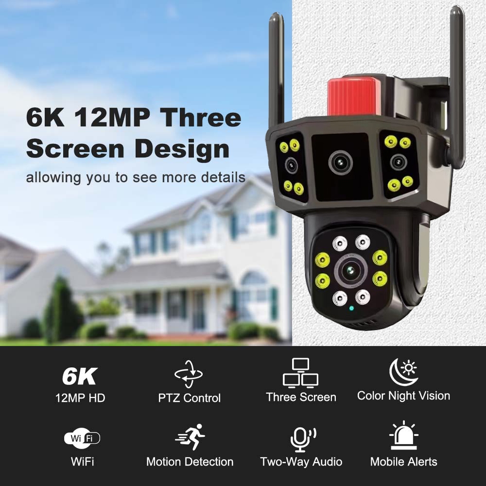 V380 4G Camera 12MP 6K 18LED Solar Cell กล้องวงจรปิดใส่ซิม โซลาร์เซลล์ ความละเอียด12ล้านพิกเซล กล้อง2เลนส์3จอ