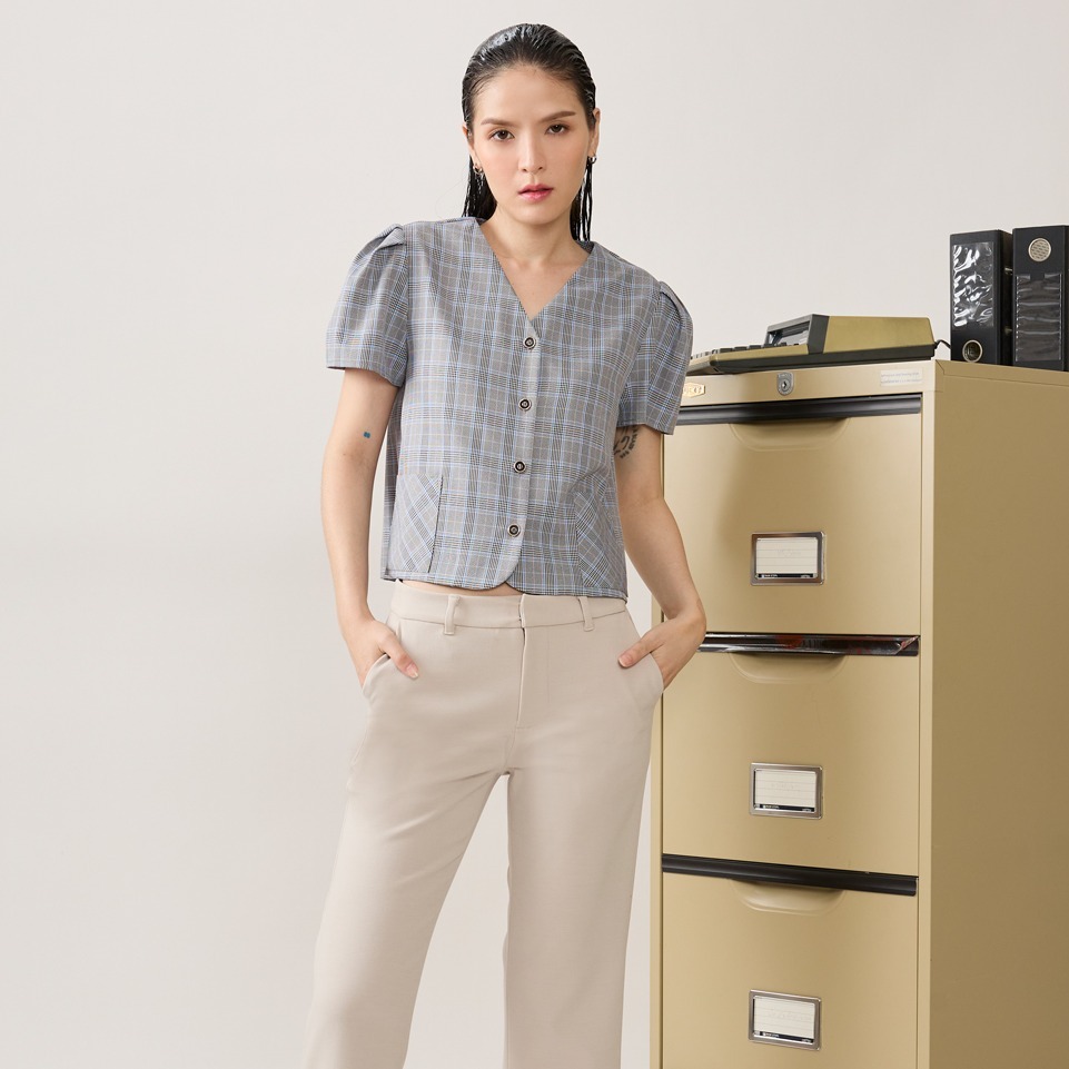 AMILA Jacket AM-J287 เช็คสูทติ้ง แขนสั้น IGPU25-4