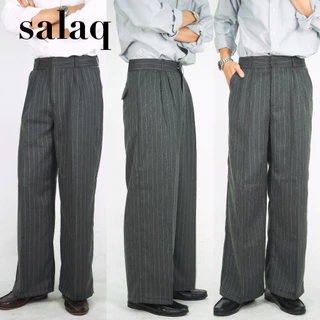 กางเกงขากระบอกใหญ่ BAGGY สีริ้วยาว ผ้าWOOL ญี่ปุ่น เนื้อผ้ายืด ผ้ามีน้ำหนักทิ้งตัว