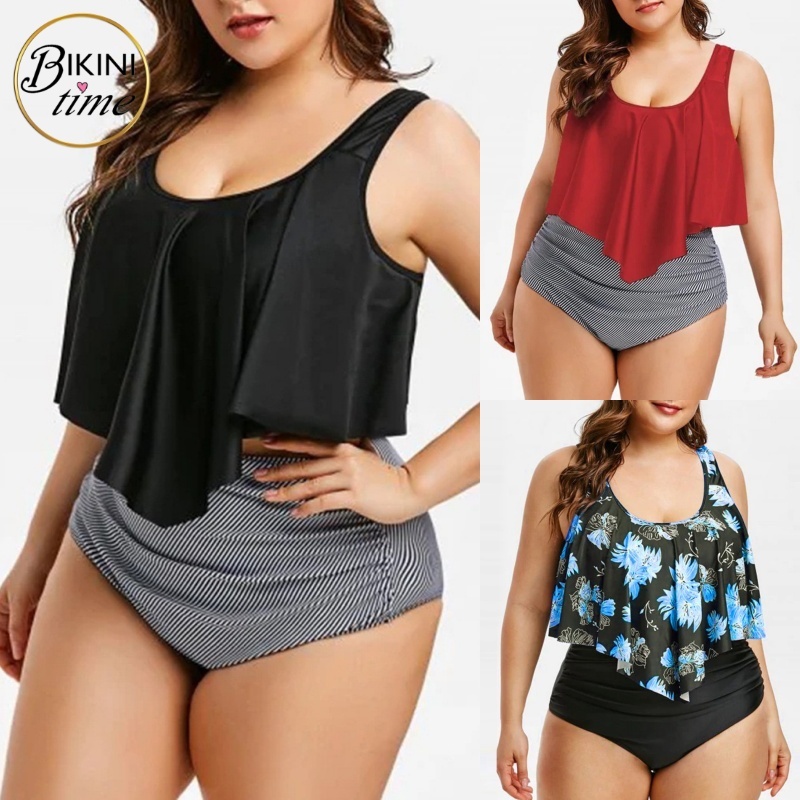 🏖BikiniTime (XL-4XL) SB002 มี6สี ชุดว่ายน้ำแฟชั่นสาวอวบ กางเกงขาสั้น-เอวสูง กระชับหุ่น บิกินี่ สาวอ้วน สาวบิ๊กไซส์