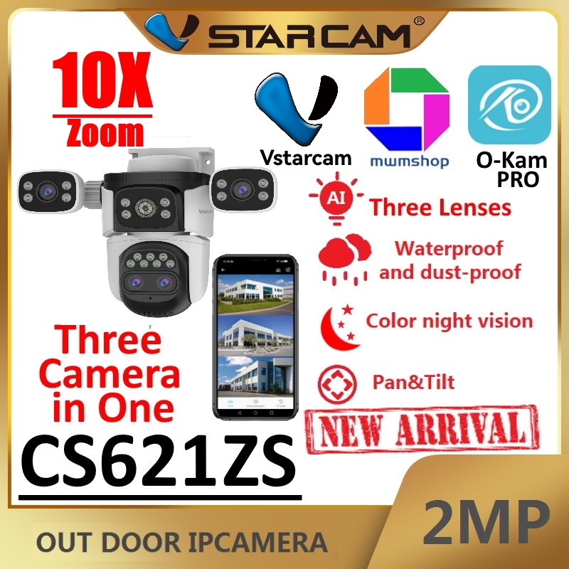 Vstarcam CS621ZS ( 3 เลนส์ + 1เลนส์กลางซูมได้ ) ความละเอียด 2 MP(12960P) กล้องวงจรปิดไร้สายOutdoor ม