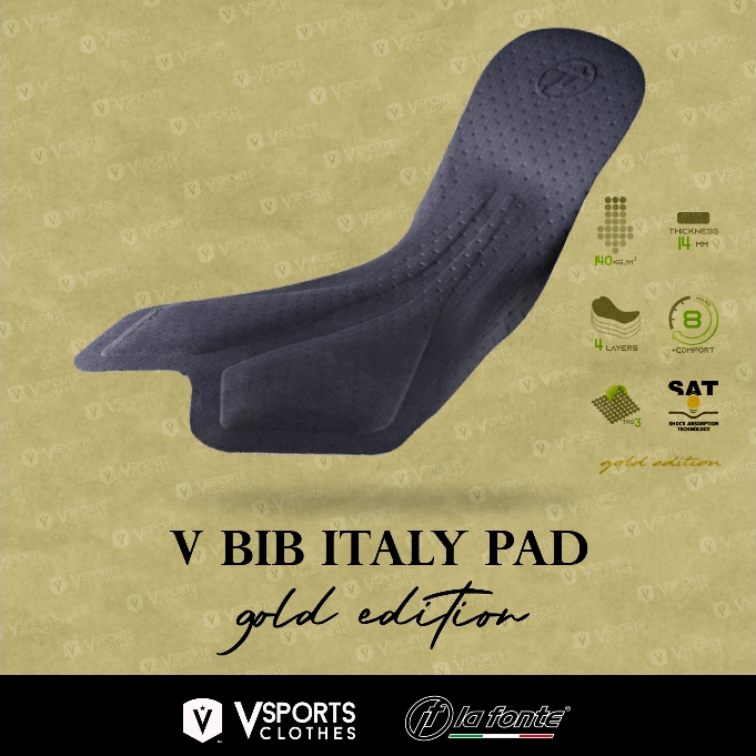 กางเกงเอี้ยมจักรยาน เป้าอิตาลี่ | V Bib Italy pad gold edition