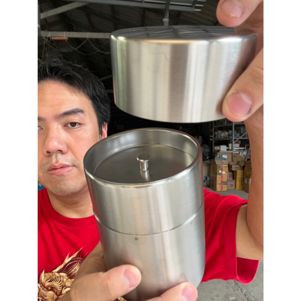 กระปุกเก็บชา 2ชั้น ขนาด420ML ขนาด11.3x7.3cm กระป๋องทรงกระบอก เก็บมัทฉะ โหลสแตนเลส304 ออกใบกำกับภาษีได้