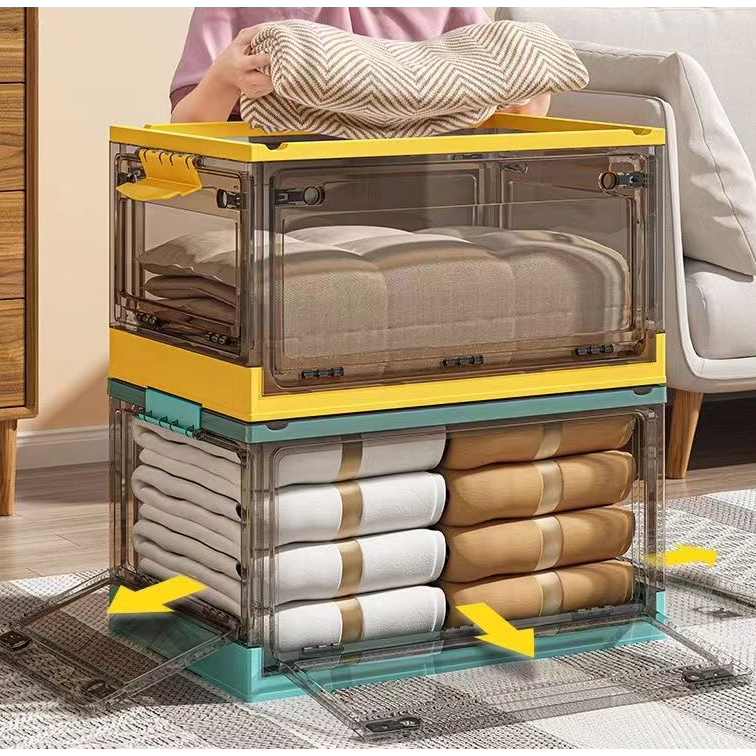 S-Airice กล่องเก็บของ 120L กล่องใส่เสื้อผ้าพับได้ พลาสติกใส เก็บของอเนกประสงค์ เปิดได้ 4ทิศทาง