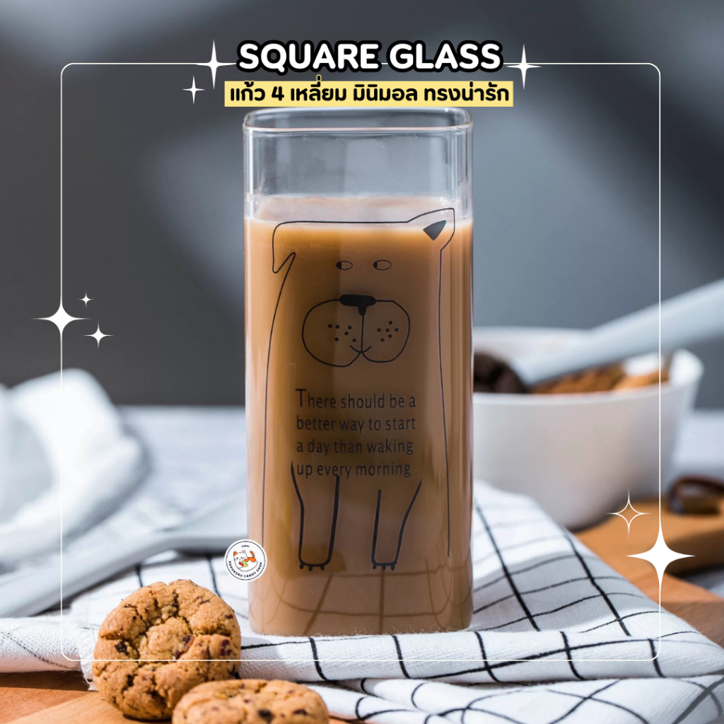 แก้ว แก้วกาแฟ ทรงสี่เหลี่ยม ขนาด 350ml. Glass coffee cup สไตมินิมอล  แก้วใส่น้ำผลไม้ กาแฟ - รูปที่ 6
